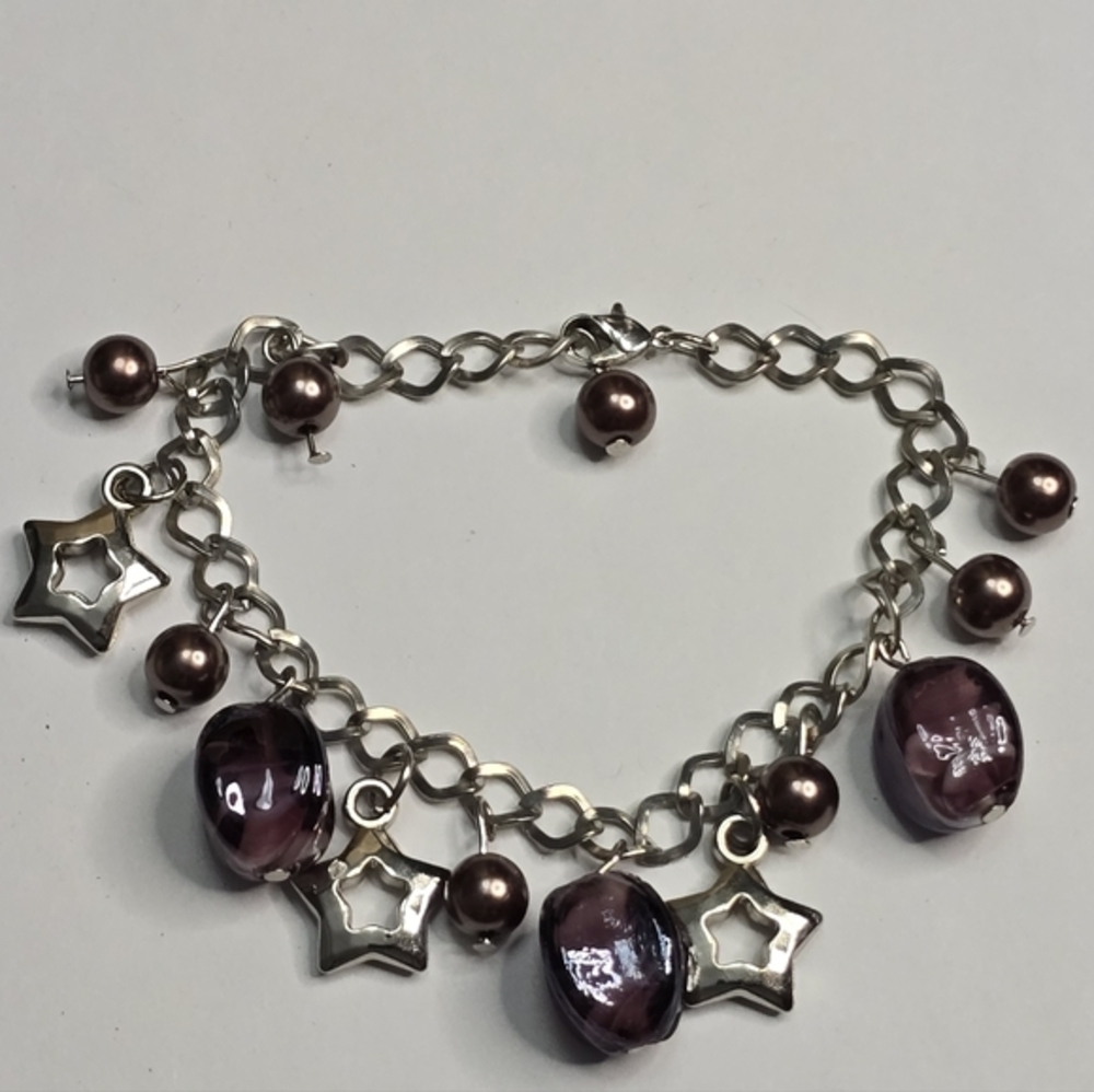 Treska Stars Silver and Purple Charm Bracelet